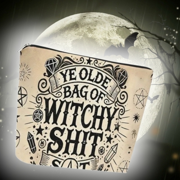 NEW "Ye Olde Bag of Witchy Shit" Large Cosmetic Pouch Makeup Bag - Picture 2 of 8